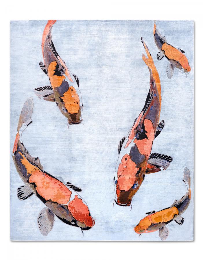 新中式紫灰粉色鲤鱼图案地毯贴图-高端定制