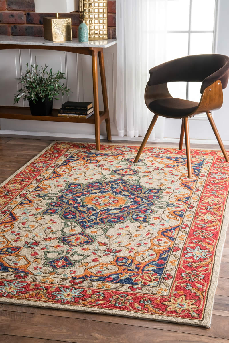 美式风格红色波西米亚花纹图案地毯贴图-高端定制