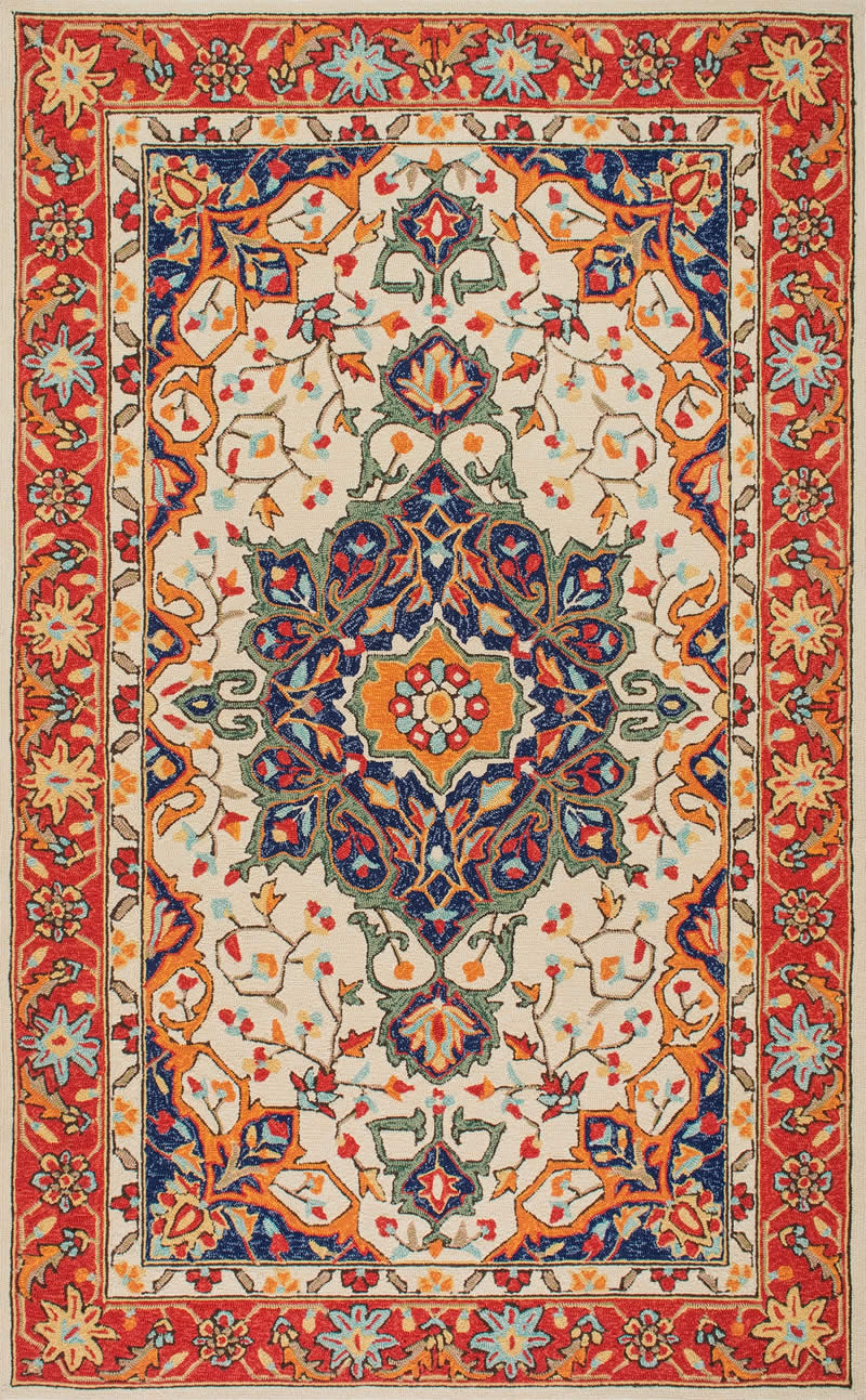 美式风格红色波西米亚花纹图案地毯贴图-高