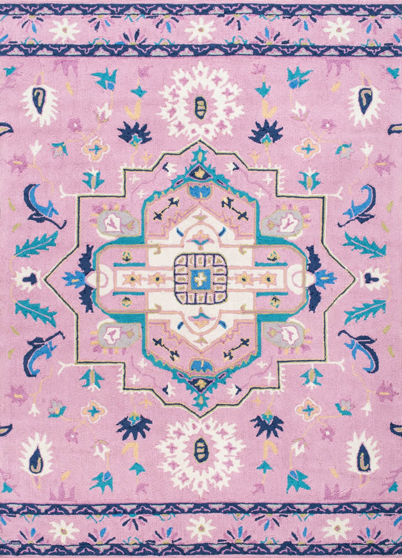 现代美式粉白蓝色简单花纹图案地毯贴图