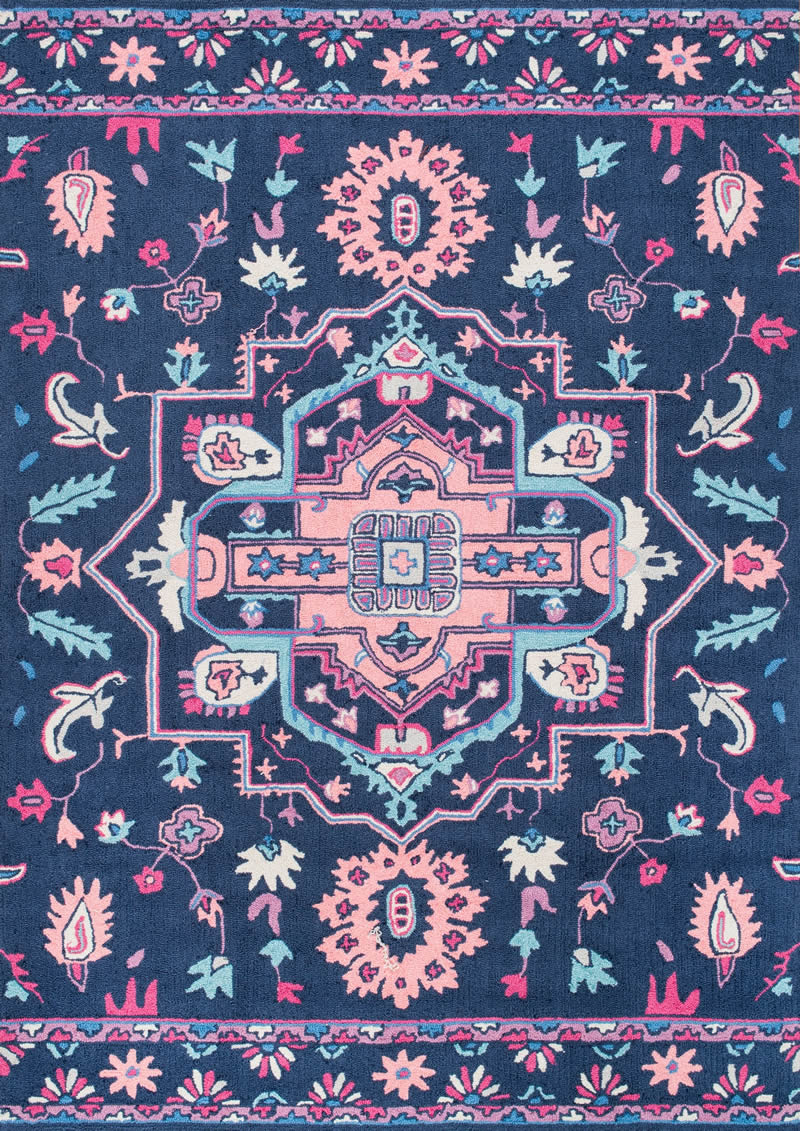 现代美式蓝底花纹图案地毯贴图-高端定制