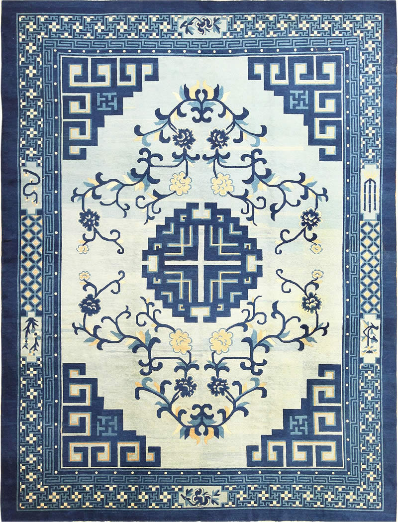 新中式古典青花蓝色花纹图案地毯贴图