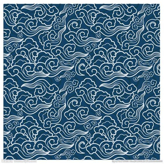 新中式正方形蓝白祥云图案地毯贴图