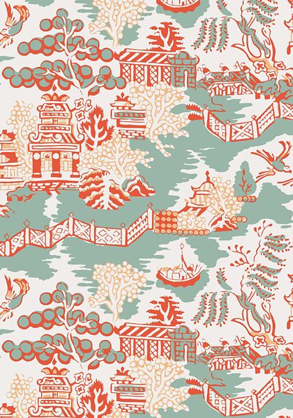 新中式古典古建筑花园图案地毯贴图-高端定