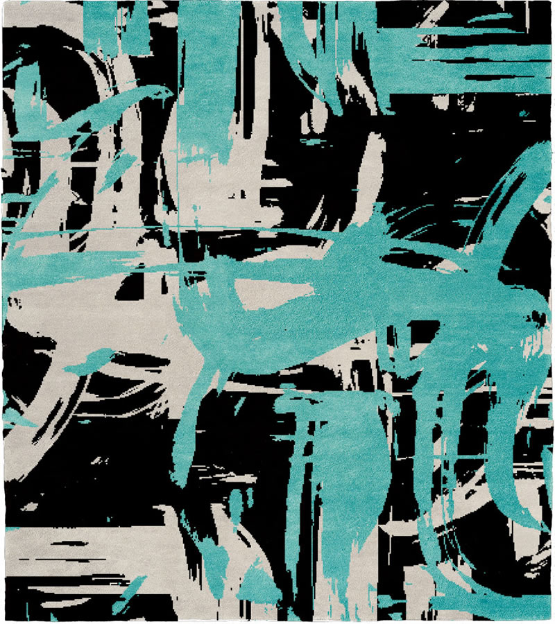 现代风格黑白蓝抽象图案地毯贴图