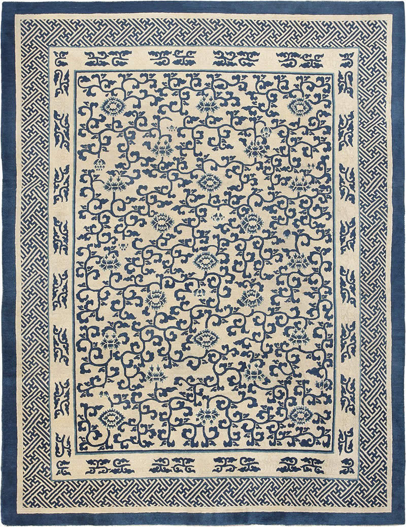新中式古典蓝色花纹图案地毯贴图-高端定制