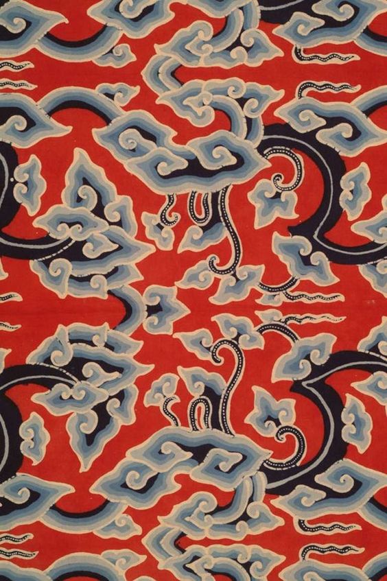 新中式红底蓝色祥云图案地毯贴图