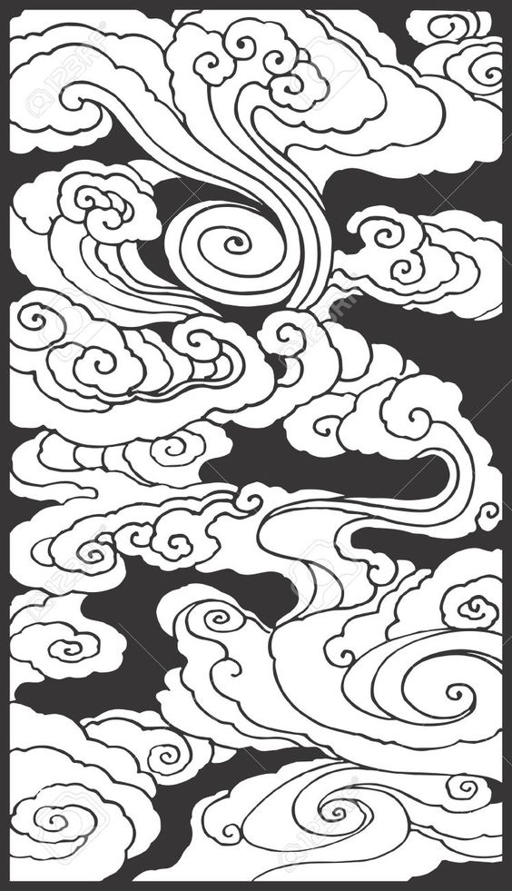 新中式黑白祥云图案地毯贴图-2