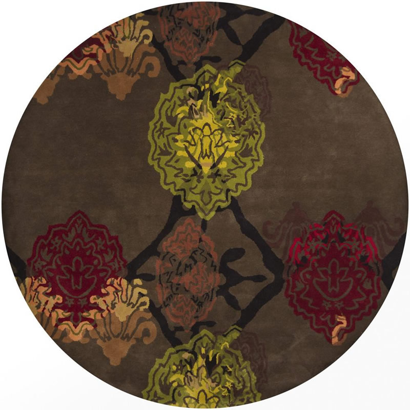 新中式圆形咖色花纹图案地毯贴图