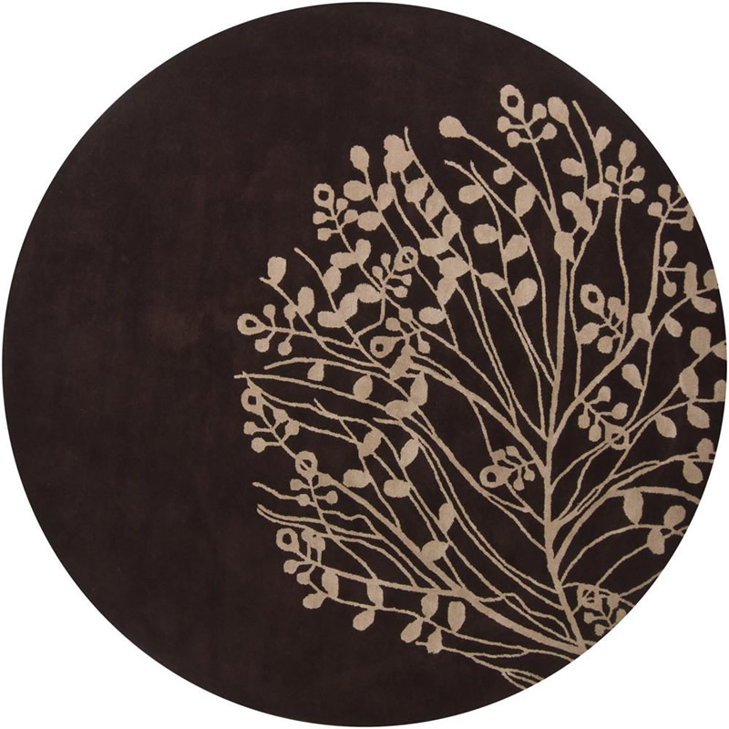 新中式深咖色植物图案圆形地毯贴图-3