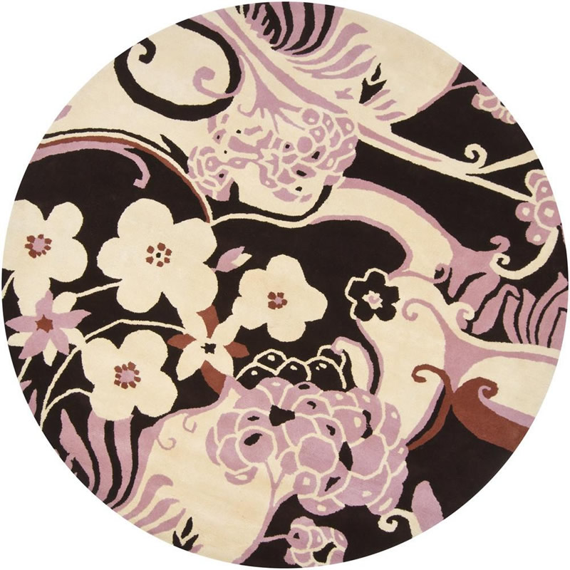 新中式咖色粉色花纹图案圆形地毯贴图