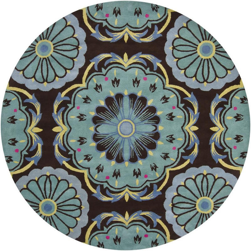 新中式深咖蓝色花纹图案圆形地毯贴图