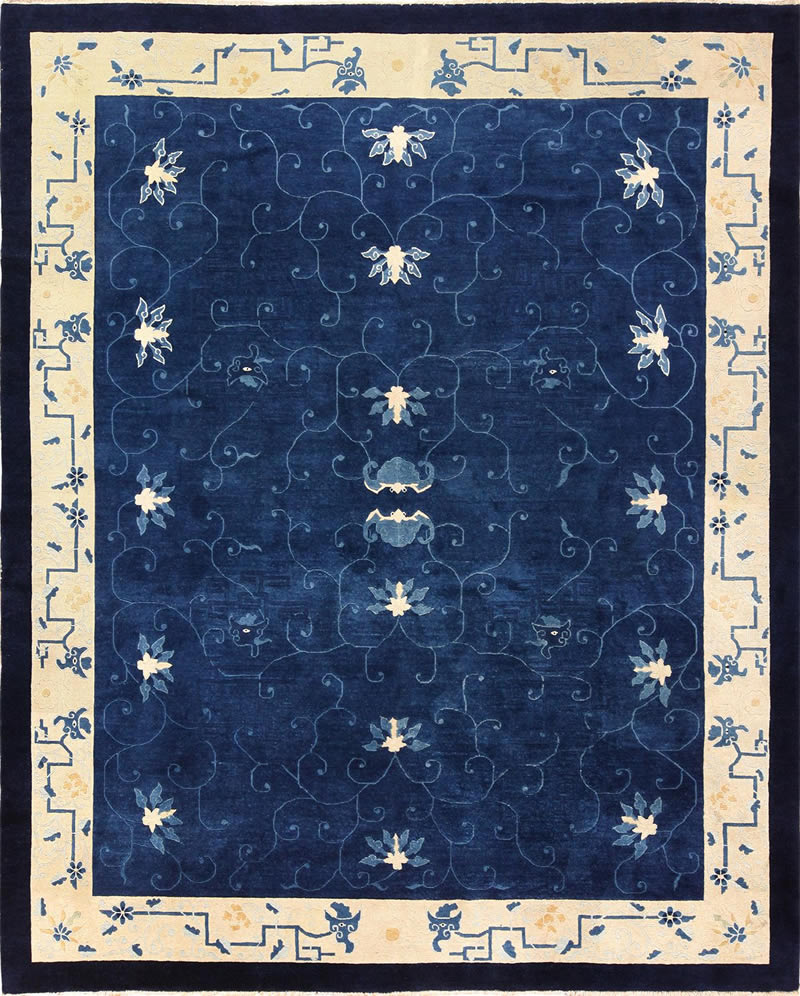 新中式古典蓝色花纹图案地毯贴图