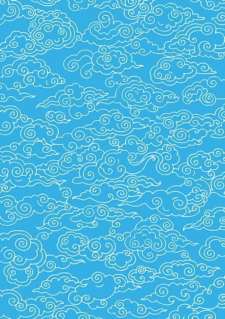 新中式蓝色祥云图案地毯贴图