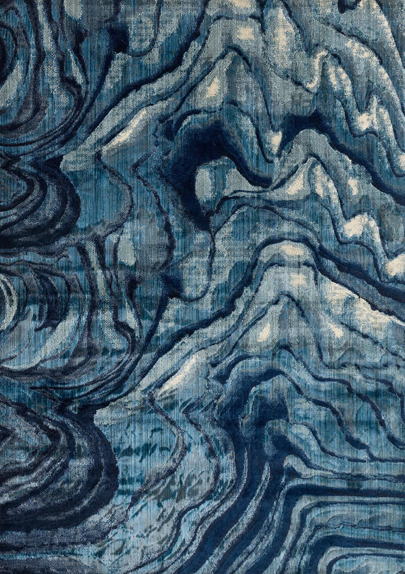 新中式蓝墨色抽象图案地毯贴图-高端定制
