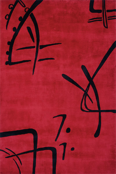 新中式红黑色抽象字体图案地毯贴图