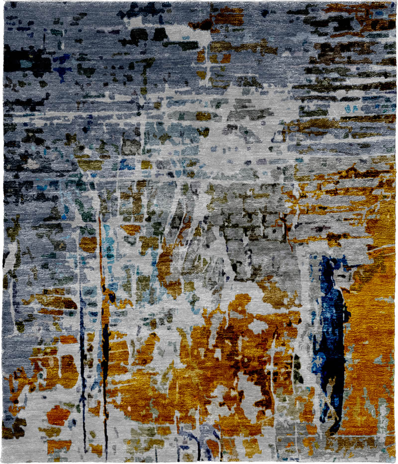 现代风格蓝灰橘色抽象图案地毯贴图-高端定