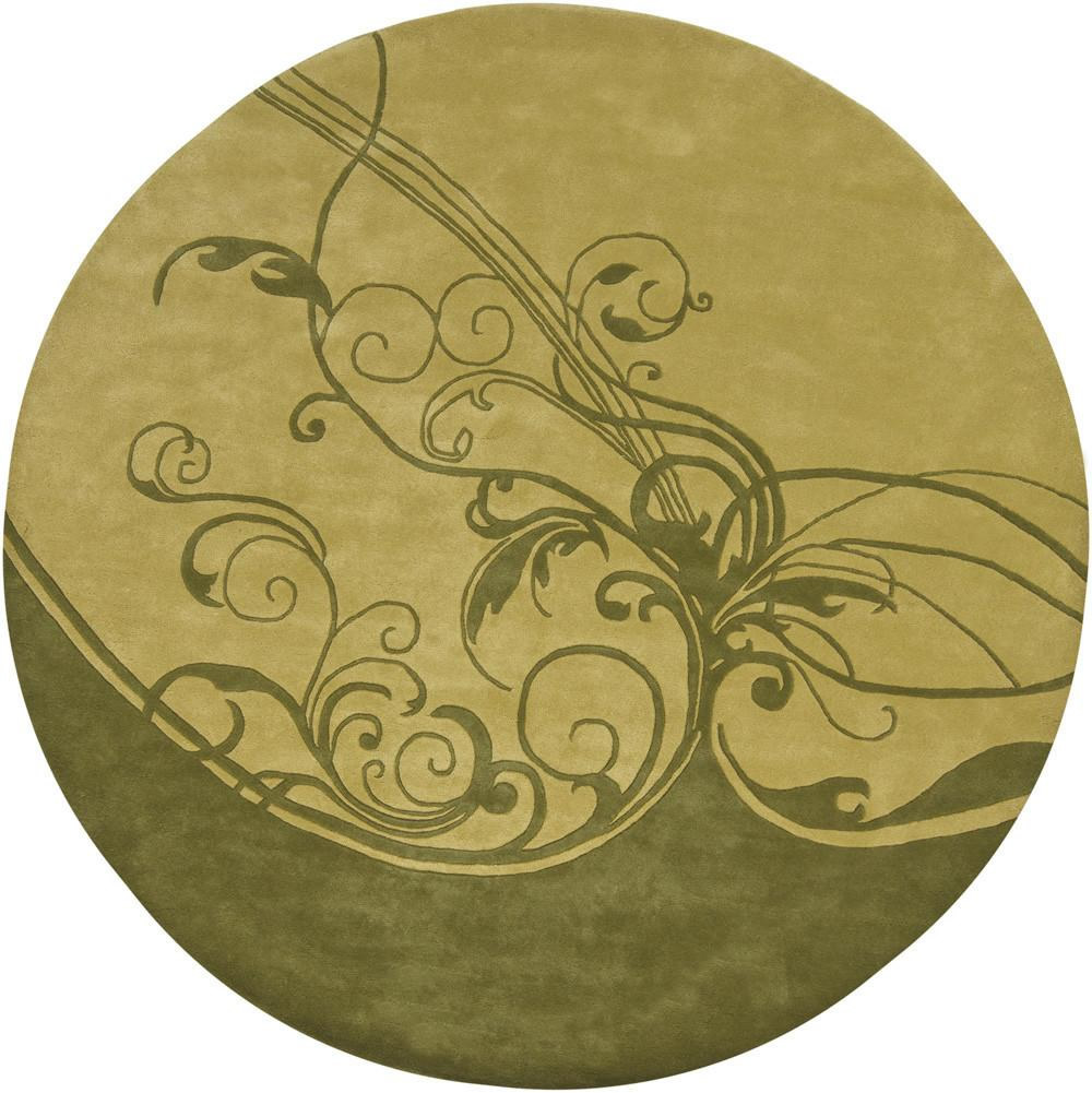 新中式圆形黄绿色藤蔓图案地毯贴图