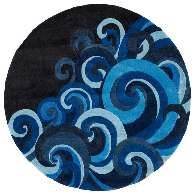 新中式圆形蓝色浪花图案地毯贴图
