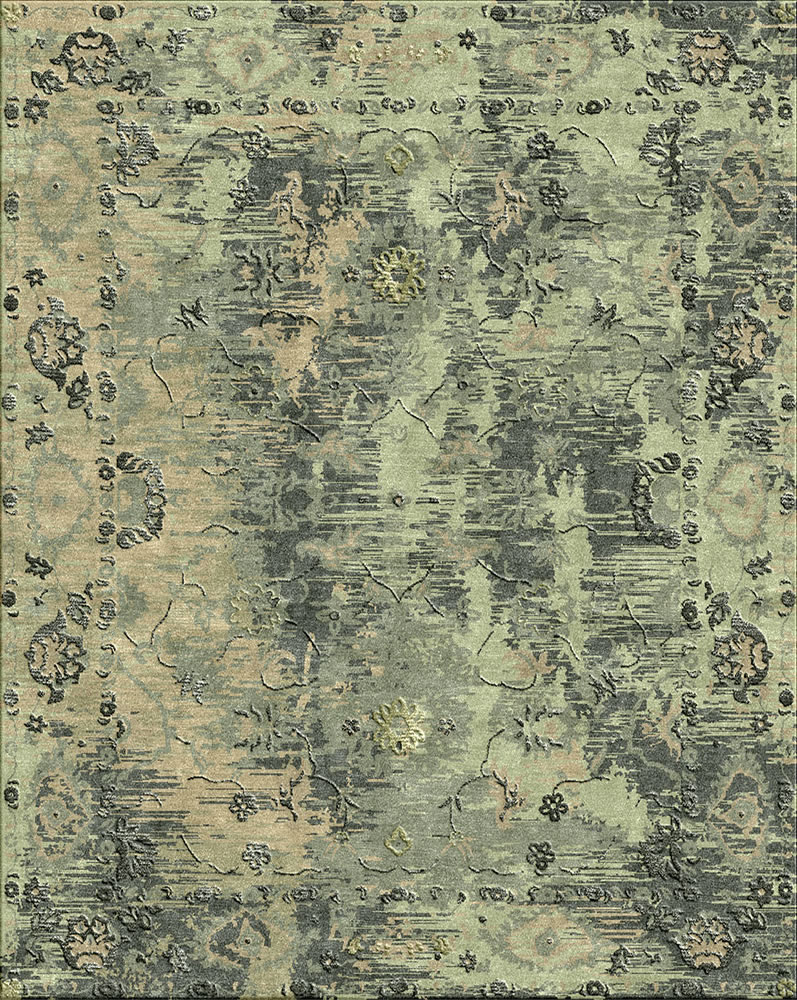美式风格绿灰色抽象花纹图案地毯贴图-高端