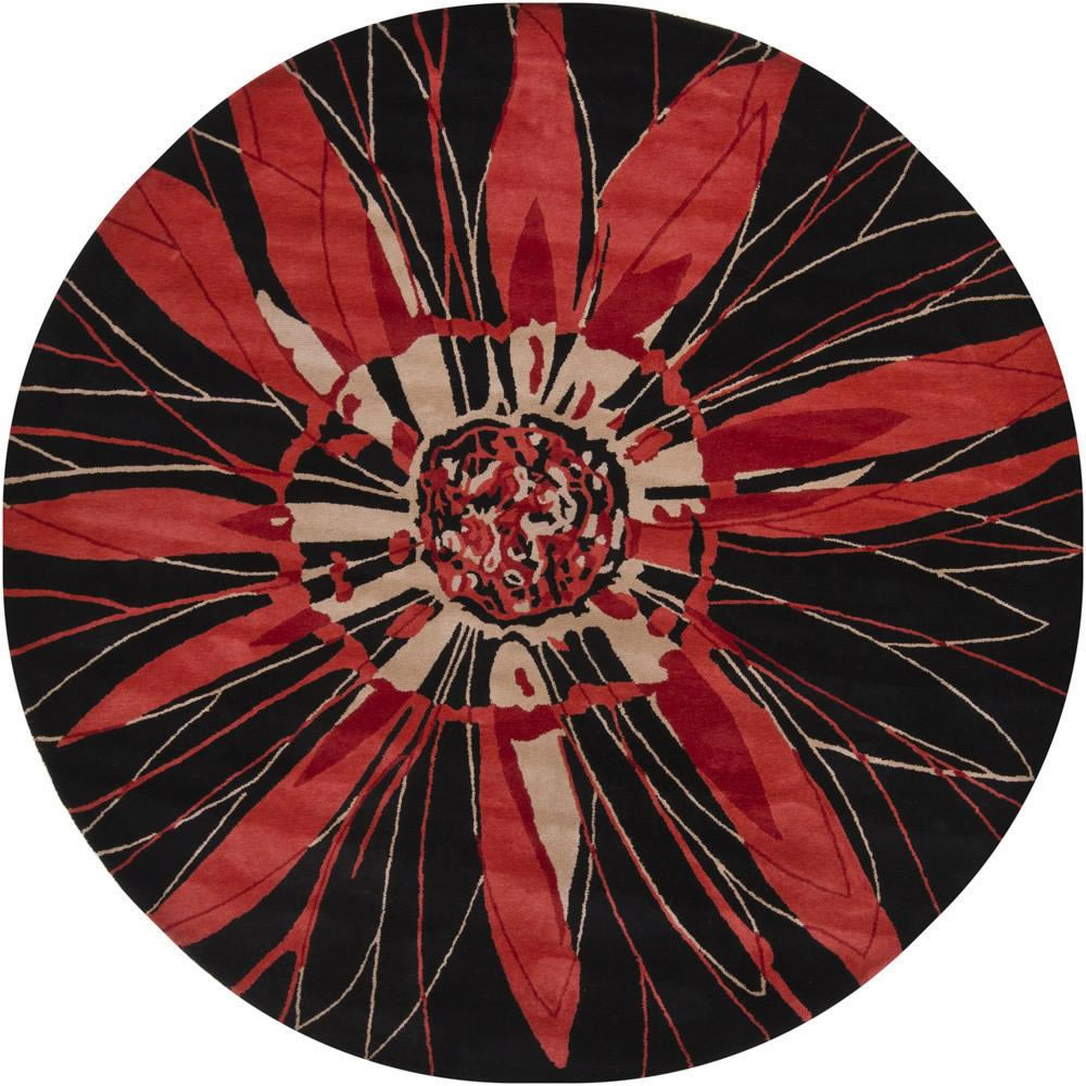 新中式圆形红色花朵图案地毯贴图