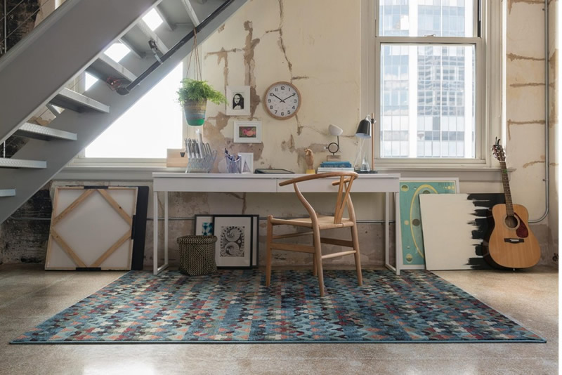 现代风格蓝灰色几何抽象图案地毯贴图-高端