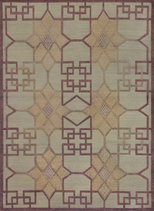 新中式紫黄色几何图案地毯贴图