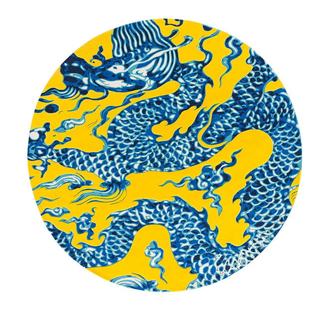 新中式圆形皇底蓝色飞龙图案地毯贴图