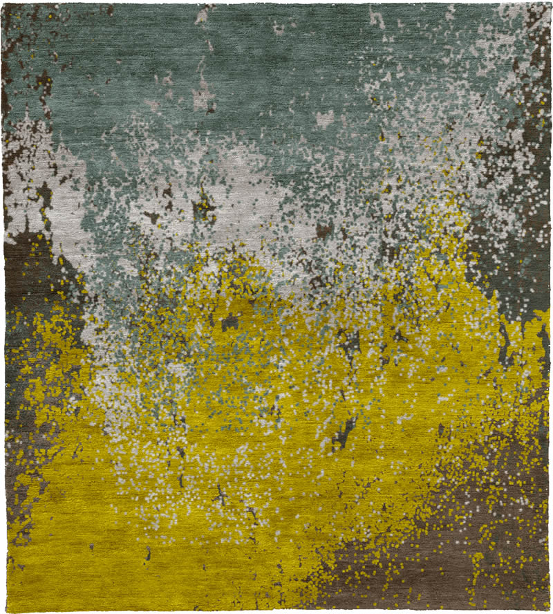 现代风格灰青黄色抽象图案地毯贴图-高端定
