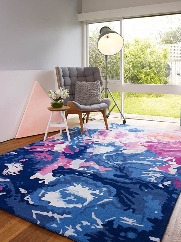 现代风格蓝白粉色抽象图案地毯贴图