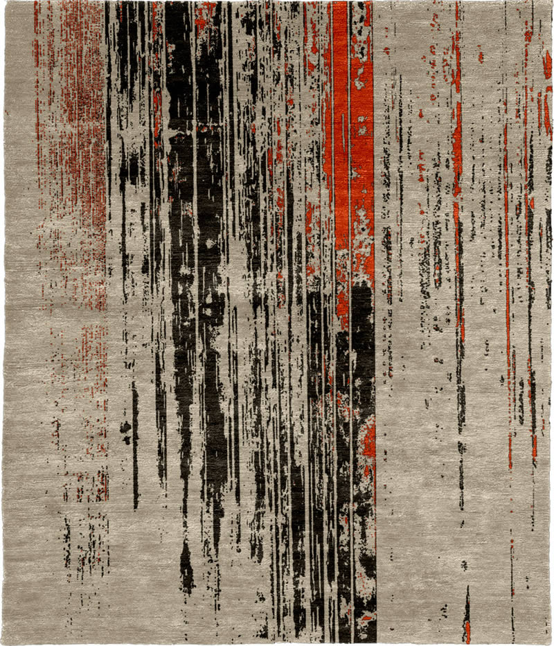 现代风格黑灰红色抽象图案地毯贴图-高端定