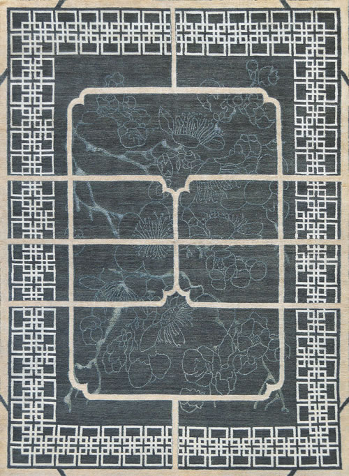 新中式深墨色花纹图案地毯贴图