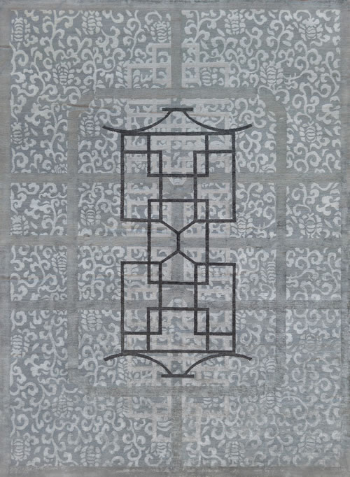 新中式古典灰墨色花纹图案地毯贴图