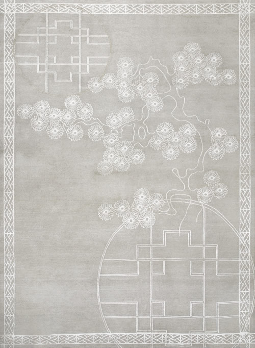 新中式古典浅灰色花纹图案地毯贴图