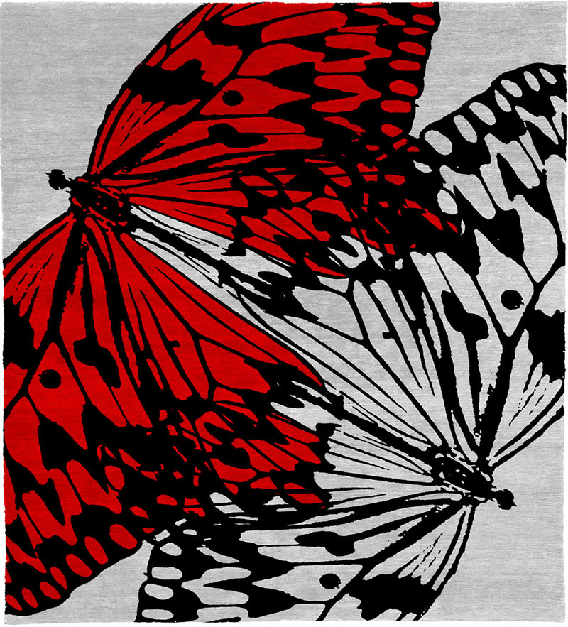 现代风格红灰色蝴蝶图案地毯贴图