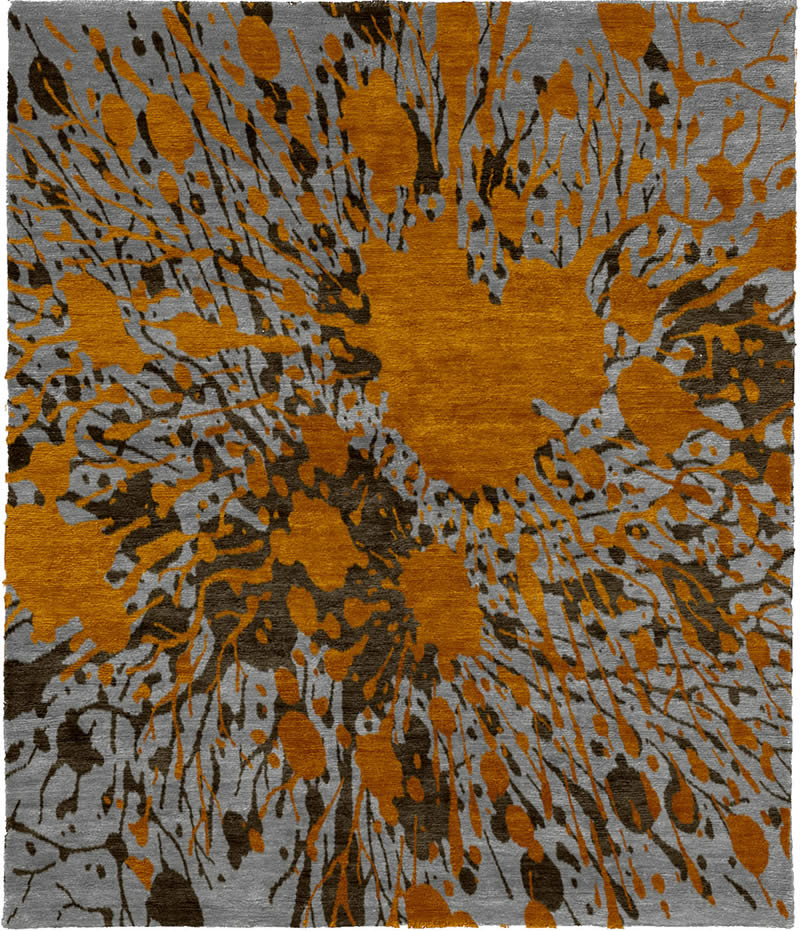 现代风格橘黄色水墨图案地毯贴图