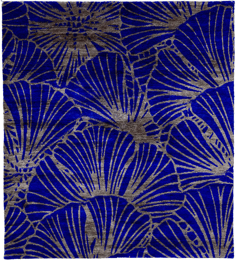 现代风格蓝灰色花瓣图案地毯贴图-高端定制