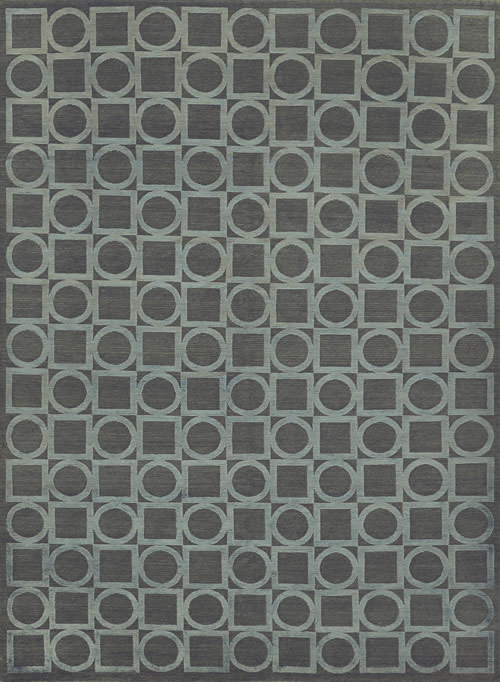 新中式灰色几何正方形圆圈图案地毯贴图