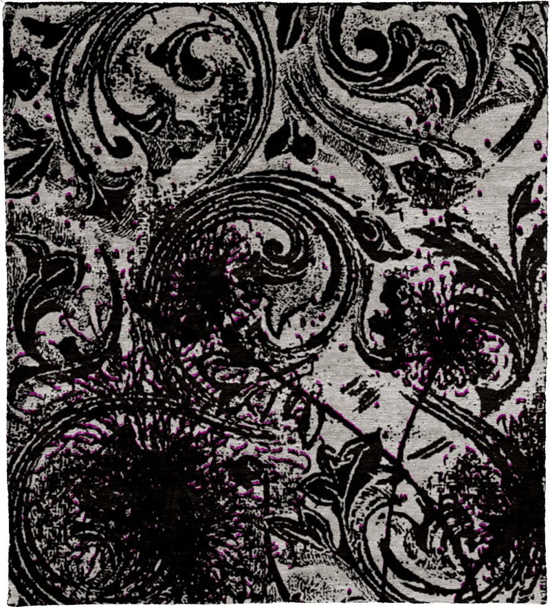 现代风格黑白色花纹图案地毯贴图-高端定制