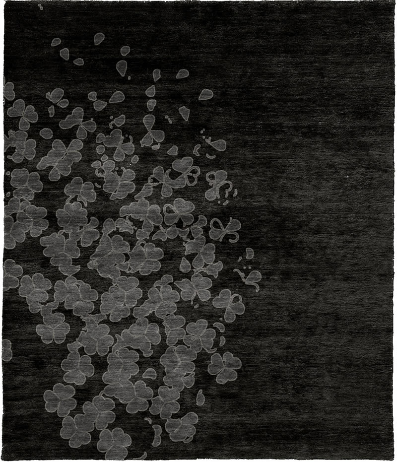 现代风格深黑灰色四叶草图案地毯贴图-高端