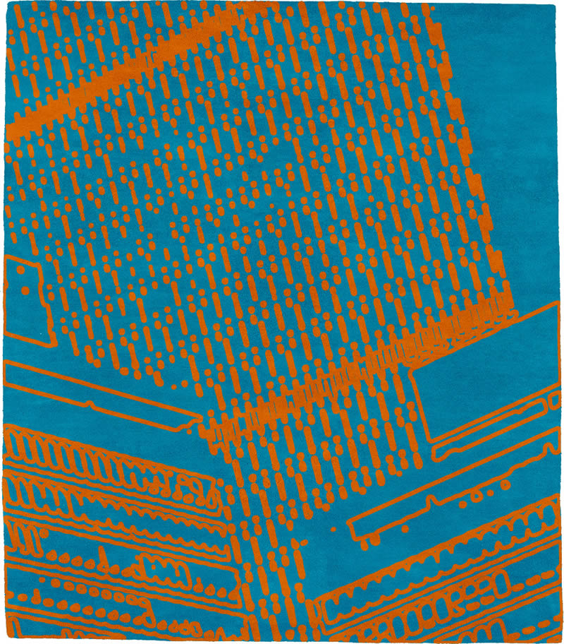 现代风格蓝橙色简单抽象图案地毯贴图-高端
