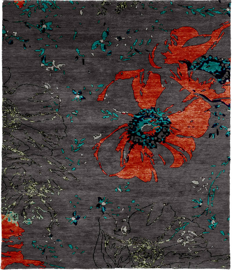现代风格深灰色红色花纹图案地毯贴图-高端