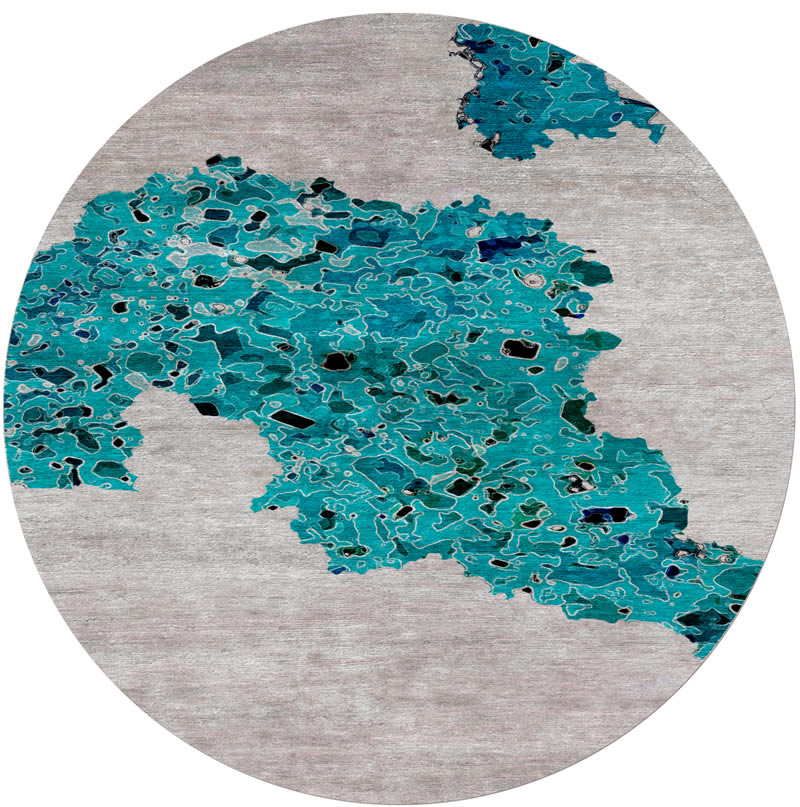 新中式圆形青色抽象图案地毯贴图