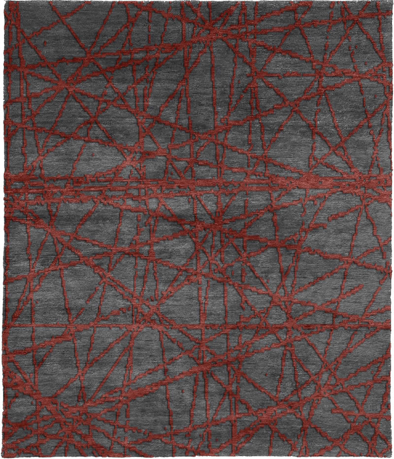 现代风格灰砖红色几何线条图案地毯贴图