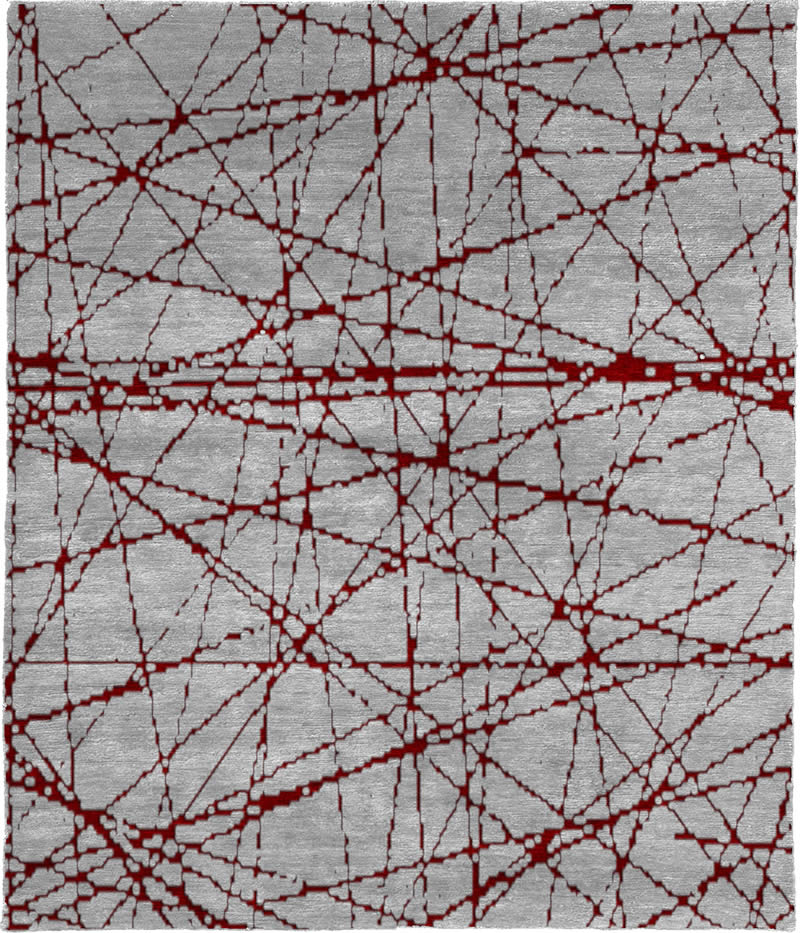 现代风格灰红色几何线条图案地毯贴图-2