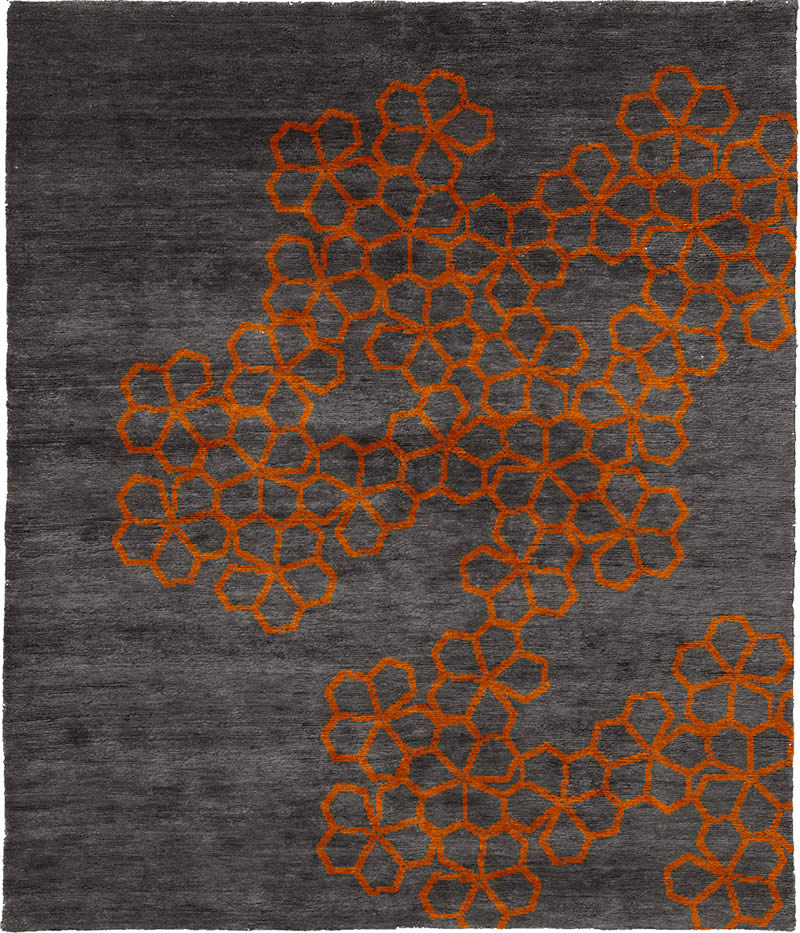 现代风格灰橘色蜂窝几何图案地毯贴图
