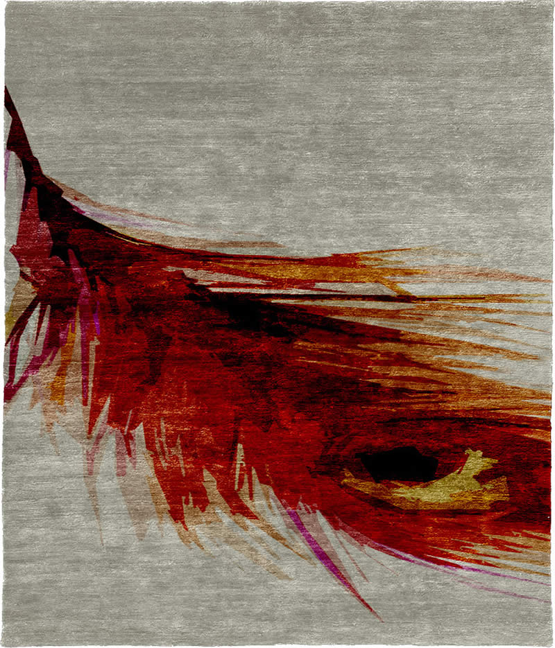 现代美式红色羽毛图案地毯贴图-高端定制