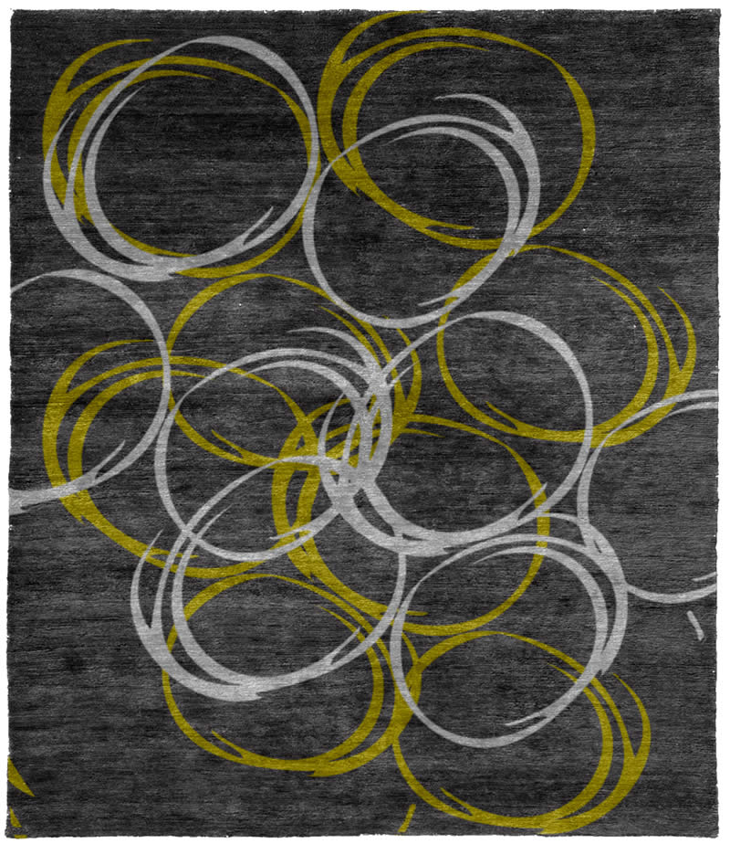 现代风格灰色白黄色圆圈图案地毯贴图