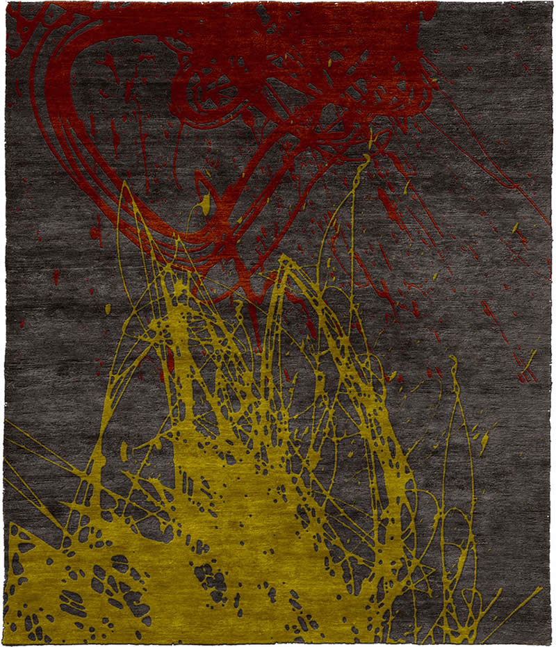 现代风格灰色黄红色抽象图案地毯贴图-高端