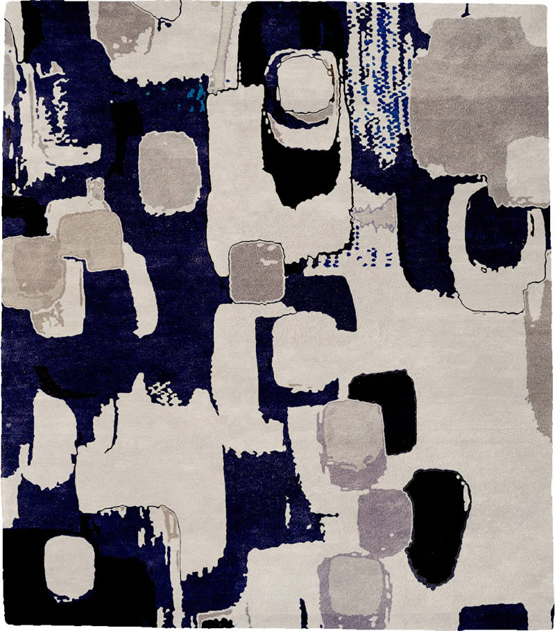 现代风格深蓝灰色抽象图案地毯贴图-高端定